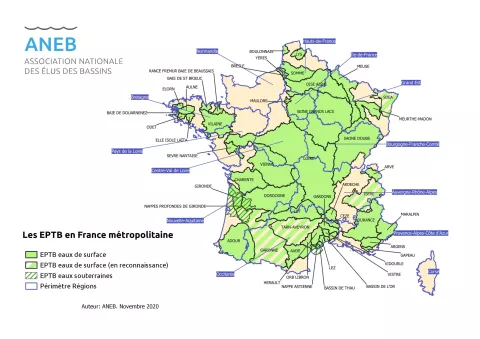 Les EPTB en France métropolitaine (source : ANEB 2020)
